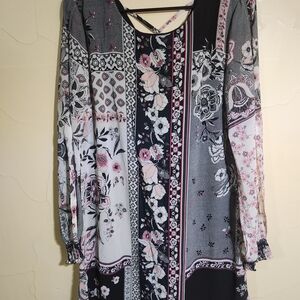 Maurices Black and Pink Floral Long Sleeve Dress